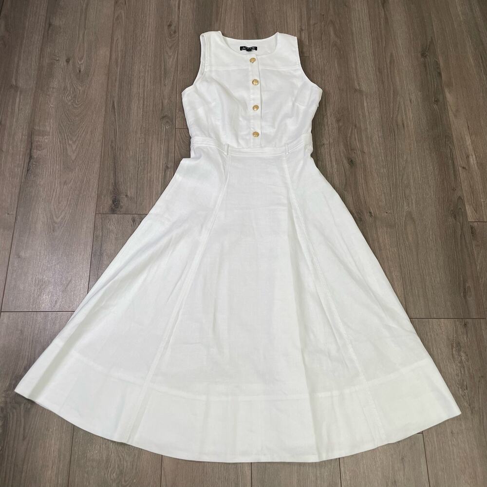 J. Crew Factory White Sleeveless Midi Dress with Gold Buttons - Picture 2 of 7